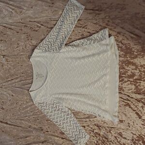 CHICO 'S White 3/4 sleeve chevron lace overlay double top size 0 (chicos small)